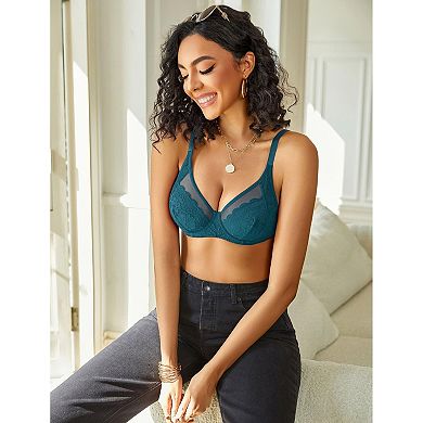 Avidlove Women's Lace Unlined Bra V Neck Mesh Everyday Non Padded Lingerie