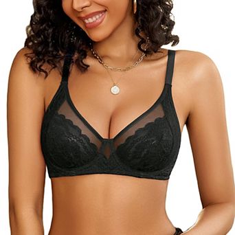 Avidlove Women's Lace Unlined Bra V Neck Mesh Everyday Non Padded Lingerie