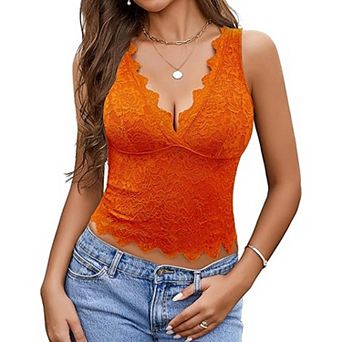 Avidlove Womens Floral Lace Sleeveless V Neck Scalloped Trim Casual Tank Top