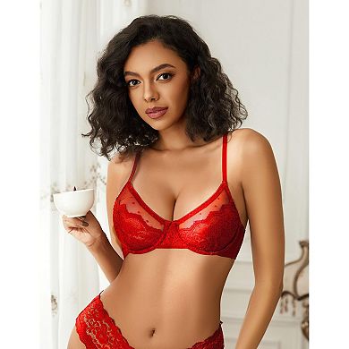 Avidlove Lace Bras for Women Sheer Balconette Underwire Unlined Everyday Bras Lingerie