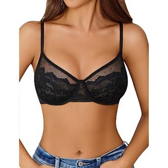 Avidlove Lace Bras for Women Sheer Balconette Underwire Unlined Everyday Bras Lingerie