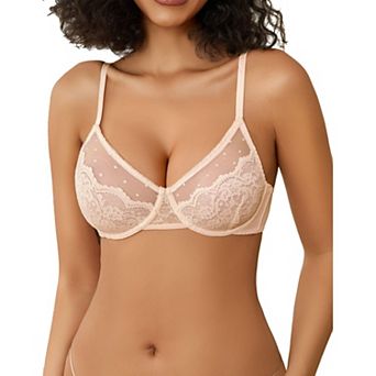 Avidlove Lace Bras for Women Sheer Balconette Underwire Unlined Everyday Bras Lingerie