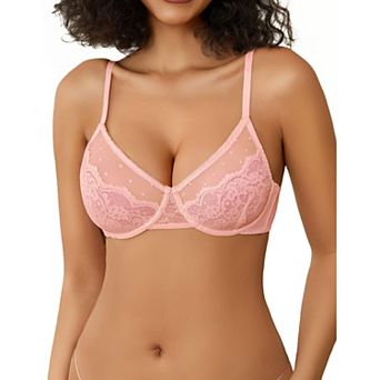 Avidlove Lace Bras for Women Sheer Balconette Underwire Unlined Everyday Bras Lingerie