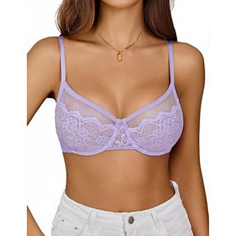 Avidlove Lace Bras for Women Sheer Balconette Underwire Unlined Everyday Bras Lingerie
