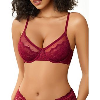 Avidlove Lace Bras for Women Sheer Balconette Underwire Unlined Everyday Bras Lingerie