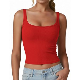 Avidlove Women Tank Tops Womens Ribbed Tank Tops Summer Womens Square Neck Scoop Neck Top Fitted
