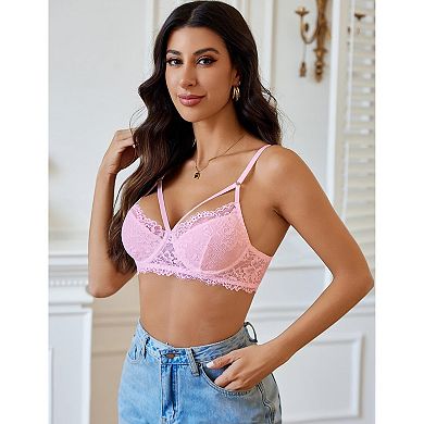 Avidlove Bras for Women Lace Bra V Neck Full Coverage Bra Soft Lingerie