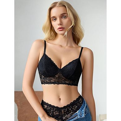 Avidlove Lace Bralettes Womens Bra V Neck Wireless Double Layered Strappy Soft Push Up