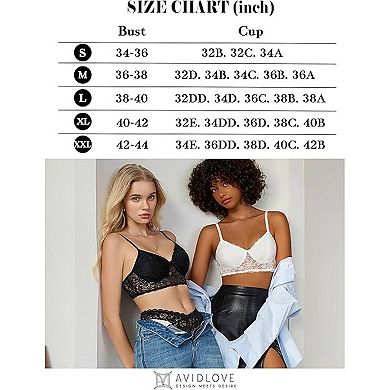 Avidlove Lace Bralettes Womens Bra V Neck Wireless Double Layered Strappy Soft Push Up