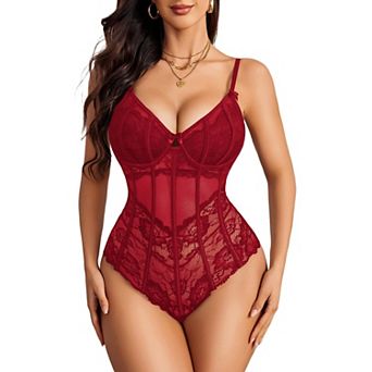 Avidlove Bodysuits for Women Corset Bodysuit Lace Lingerie Bustier Corset Top Official
