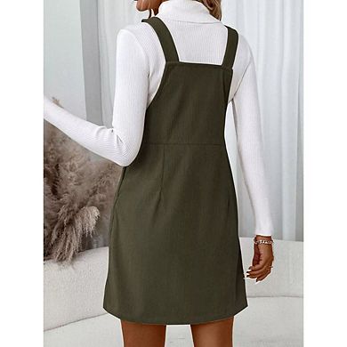 Women's Adjustable Strap Corduroy Bib Overall Sleeveless A Line Pinafore Mini Dress Skirt