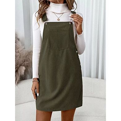 Women's Adjustable Strap Corduroy Bib Overall Sleeveless A Line Pinafore Mini Dress Skirt