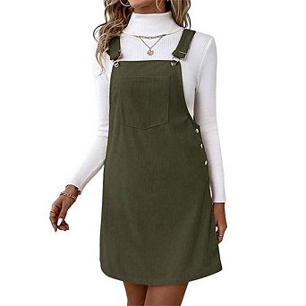 Women's Adjustable Strap Corduroy Bib Overall Sleeveless A Line Pinafore Mini Dress Skirt