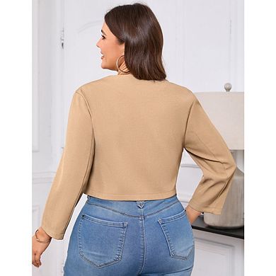 Women's Plus Size Casual Round Neck Suit Jacket 3/4 Sleeves Front Opening Jackets