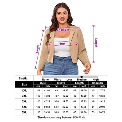 Women's Plus Size Casual Round Neck Suit Jacket 3/4 Sleeves Front Opening Jackets