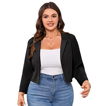 Women's Plus Size Casual Round Neck Suit Jacket 3/4 Sleeves Front Opening Jackets