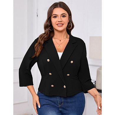 Women's Plus Size Blazer Jacket Double-Breasted Suit Long Sleeve Business Work Jackets