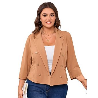 Women's Plus Size Blazer Jacket Double-Breasted Suit Long Sleeve Business Work Jackets