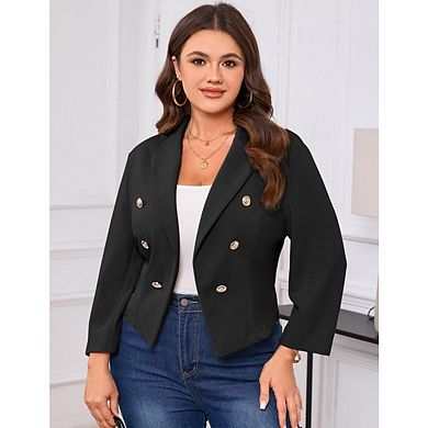 Women's Plus Size Blazer Jackets Lapel Open Front Long Sleeve Metal Buttons Business Suit Jackets
