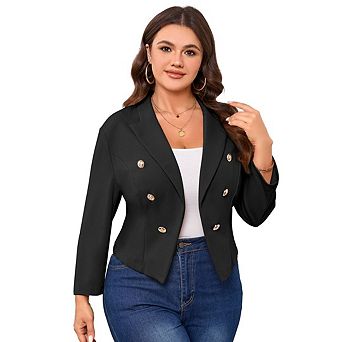 Women's Plus Size Blazer Jackets Lapel Open Front Long Sleeve Metal Buttons Business Suit Jackets