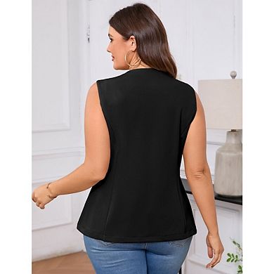 Women’s Plus Size Business Casual Vest Tops Button Down Sleeveless Pockets Vest Tops