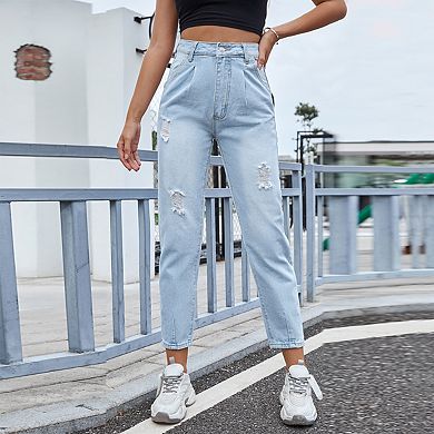 Women's High Waisted Straight Leg Wide Denim Jeans