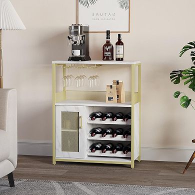 Wine Bar Cabinet with Rack, Small Bar Cabinet with Glass Holder
