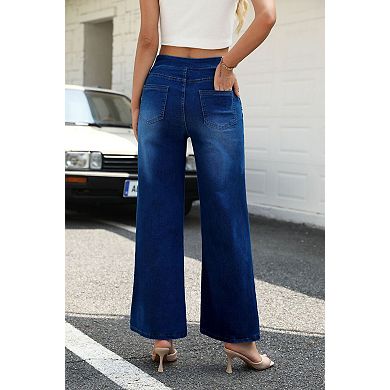 Women's High Waisted Wide Leg Denim Jeans with 4-Pocket Design