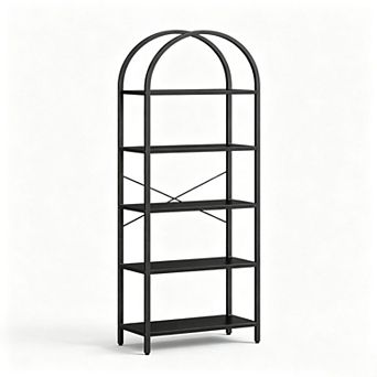 71" Tall Arched Bookshelf with 5 tier Open Display Racks, Industrial Metal Bookcase