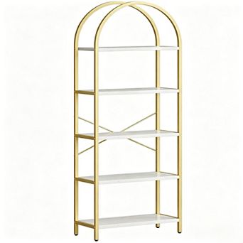 71" Tall Arched Bookshelf with 5 tier Open Display Racks, Industrial Metal Bookcase