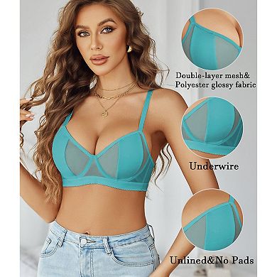 Avidlove Womens Bra Mesh Balconette Underwire Unlined Everyday Bras Lingerie