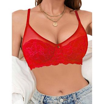 Avidlove Bralette Lingerie for Women Mesh Floral Lace Push Up Bra Tank Top