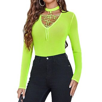 Avidlove Women Long Sleeve Bodysuit Deep V Neck Body Suits Mesh One Piece Leotard Going Out Tops