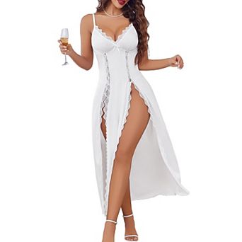 Avidlove Womens Satin Long Nightgown Side Split Silk Babydoll Chemise Lingerie Soft Nightwear