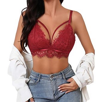 Avidlove Lace Bralette Lingerie Bra for Women Y2K Cami Crop Top V Neck Spaghetti Strap Tank Top