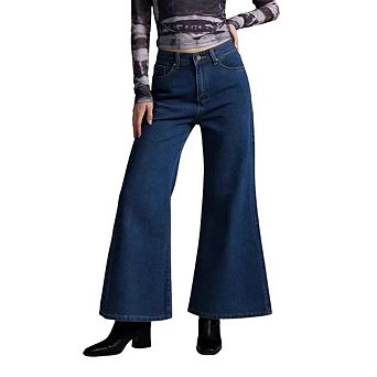 Women's Wide Leg Flare High Waist Baggy Denim Jeans Loose Casual Vintage Long Jeans