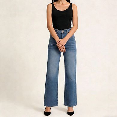 Women's High Waist Straight Leg Jeans Classic Stretch Denim Pants Casual Vintage Loose Fit Jeans