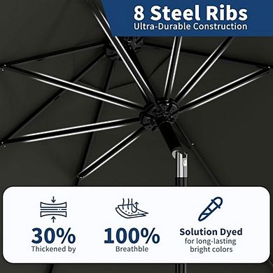 9FT Patio Umbrella with 8 Sturdy Ribs, Crank Lift, Push Button Tilt and Detachable Iron Pole