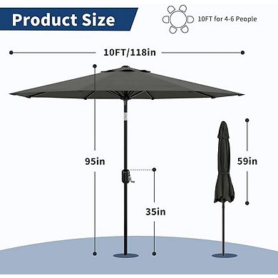 9FT Patio Umbrella with 8 Sturdy Ribs, Crank Lift, Push Button Tilt and Detachable Iron Pole