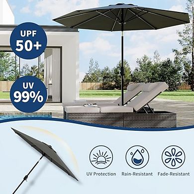9FT Patio Umbrella with 8 Sturdy Ribs, Crank Lift, Push Button Tilt and Detachable Iron Pole
