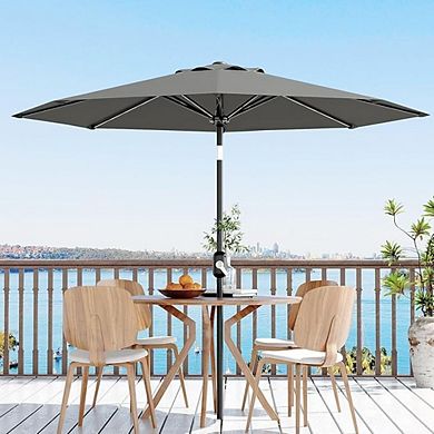 9FT Patio Umbrella with 8 Sturdy Ribs, Crank Lift, Push Button Tilt and Detachable Iron Pole