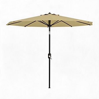 9FT Patio Umbrella with 8 Sturdy Ribs, Crank Lift, Push Button Tilt and Detachable Iron Pole