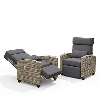 2 pc Outdoor Reclining Chairs, Patio Recliner Chair with Adjustable Backrest and Footrest