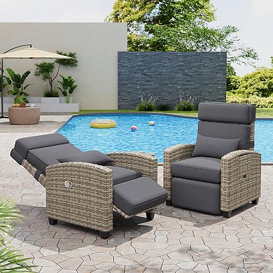 2 Piece Outdoor Reclining Chairs, Patio Recliner Chair with Adjustable Backrest and Footrest