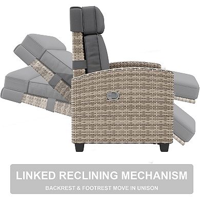 2 Piece Outdoor Reclining Chairs, Patio Recliner Chair with Adjustable Backrest and Footrest