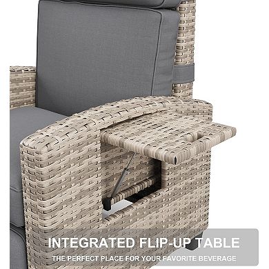 2 Piece Outdoor Reclining Chairs, Patio Recliner Chair with Adjustable Backrest and Footrest
