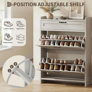 Entryway Shoe Storage Cabinet with Top Drawer, 2-Tier Flip Down Shoe Rack Organizer