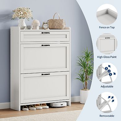 Entryway Shoe Storage Cabinet with Top Drawer, 2-Tier Flip Down Shoe Rack Organizer