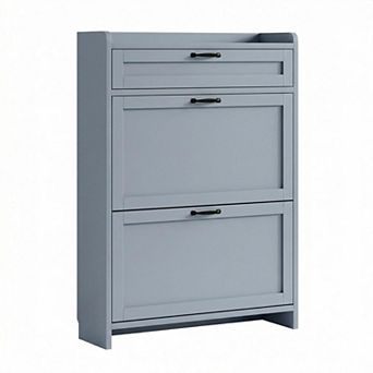 Entryway Shoe Storage Cabinet with Top Drawer, 2 tier Flip Down Shoe Rack Organizer