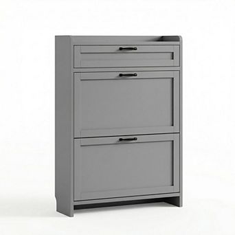 Entryway Shoe Storage Cabinet with Top Drawer, 2 tier Flip Down Shoe Rack Organizer